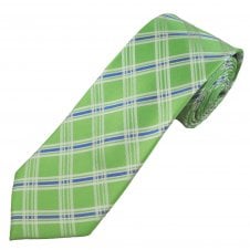 Bright Green, Blue, Silver & White Checked Men's Silk Tie