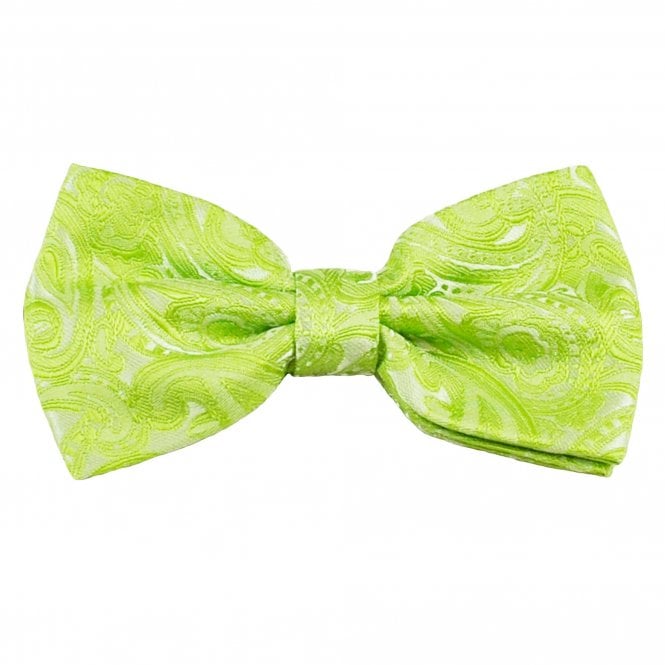 Bright Green Paisley Pattern Boys Bow Tie