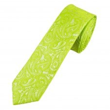 Bright Green Paisley Pattern Boys Skinny Tie
