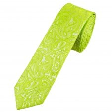 Bright Green Paisley Pattern Men's Skinny Tie