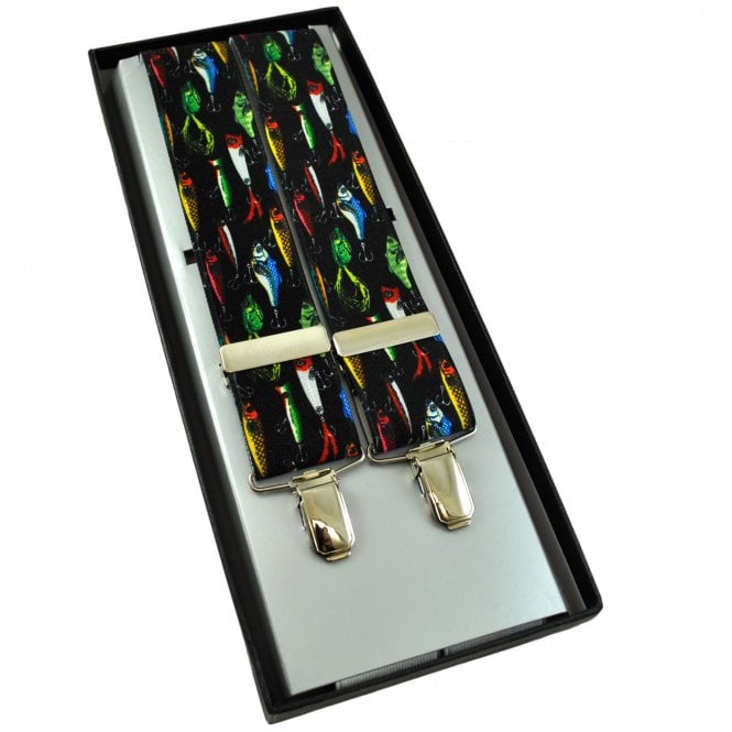 Bright Multi Coloured Fishing Lures Fish Themed Luxury Men's Trouser Braces