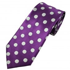 Bright Purple & Silver White Polka Dot Men's Tie