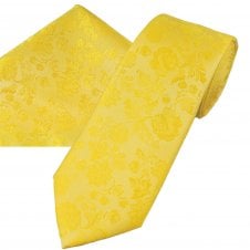 Bright Yellow Floral Pattern Men's Tie & Pocket Square Handkerchief Set