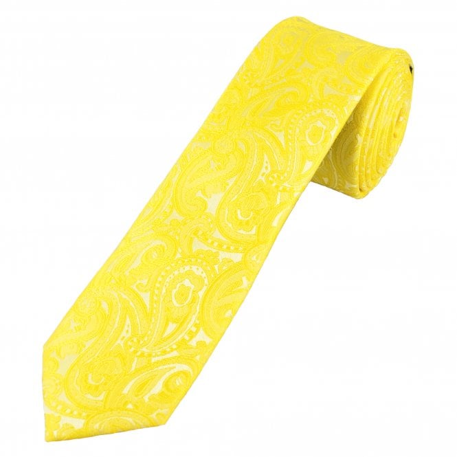 Bright Yellow Paisley Pattern Men's Skinny Tie
