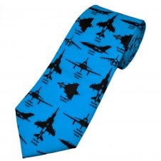 British Fighter Jets - British Aerospace Hawk, Harrier Jump Jet, Panavia Tornado & Eurofighter Typhoon Blue Men's Novelty Tie