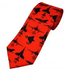 British Fighter Jets - British Aerospace Hawk, Harrier Jump Jet, Panavia Tornado & Eurofighter Typhoon Red Men's Novelty Tie