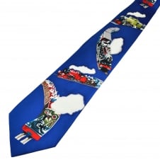 British Steam Trains with Passengers Blue Men's Novelty Silk Tie