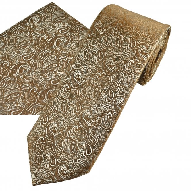 Bronze Paisley Pattern Men's Tie & Pocket Square Handkerchief Set