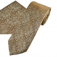 Bronze Paisley Pattern Men's Tie & Pocket Square Handkerchief Set