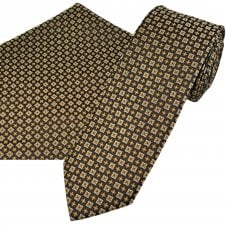 Brown, Beige & Silver Patterned Men's Tie & Pocket Square Handkerchief Set