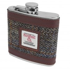 Brown & Blue Harris Tweed 6oz Hip Flask