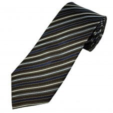 Brown, Blue, Silver & Ivory Stripe Men's Silk Tie