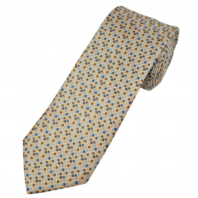 Brown, Caramel Gold, Orange & Blue Diamond Pattern Men's Tie