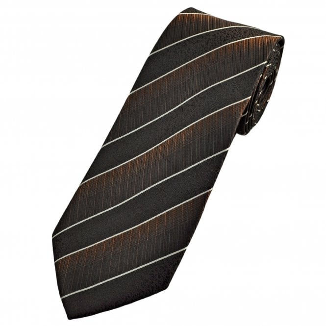 Brown, Copper & White Striped Men's Extra Long Tie
