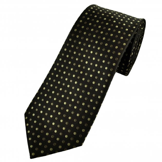 Brown & Golden Beige Polka Dot Pattern Men's Tie