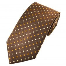 Brown, Lemon Yellow & Orange Square Pattern Men's Extra Long Tie
