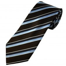 Brown, Light Blue, Navy & White Stripe Men's Silk Tie