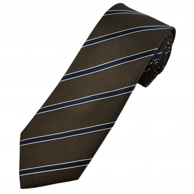 Brown, Navy Blue & Silver Striped Men's Silk Tie