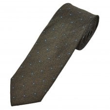 Brown, Navy & Silver Flower Pattern Men's Silk Narrow Tie