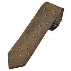 Brown, Navy & Sky Blue Pattern Men's Luxury Silk Skinny Tie