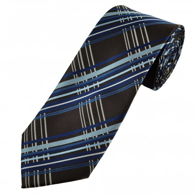 Brown, White & Shades Of Blue Checked Men's Tie