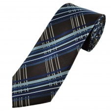 Brown, White & Shades Of Blue Checked Men's Tie