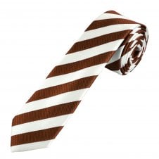 Brown & White Striped Men's Skinny Tie