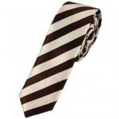 Brown & White Thin Striped Skinny Tie