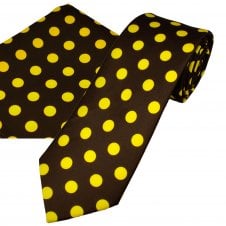 Brown & Yellow Polka Dot Men's Tie & Pocket Square Handkerchief Set