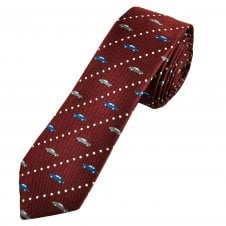 Burgundy, Blue & Grey Cars with Silver Polka Dot Men's Skinny Tie