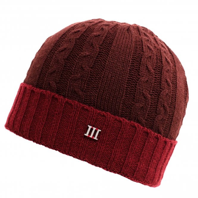 Burgundy Colour Block Knitted Beanie Hat with Metal Tresanti Logo