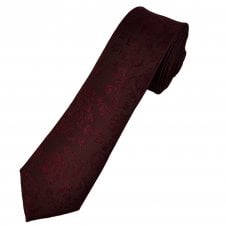 Burgundy Floral Pattern Men's Skinny Tie