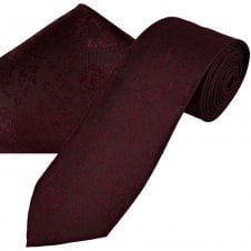 Burgundy Floral Pattern Men's Tie & Pocket Square Handkerchief Set