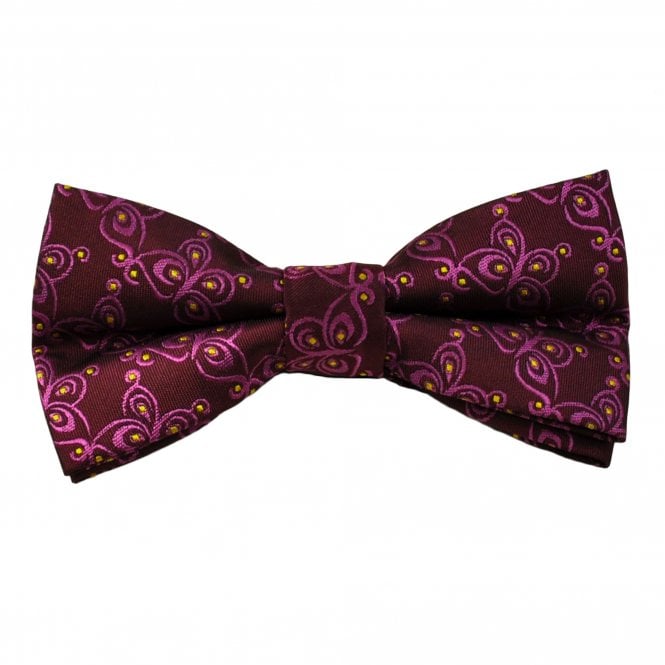 Burgundy & Gold Spot Patterned Men's Bow Tie