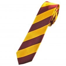 Burgundy & Gold Striped Men's Skinny Tie