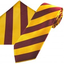 Burgundy & Gold Striped Men's Tie & Pocket Square Handkerchief Set