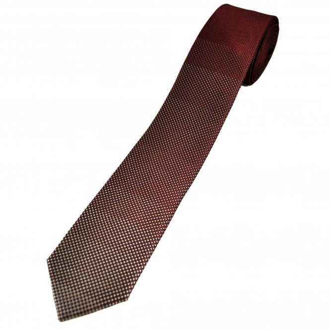 Burgundy & Grey Patterned Men's Silk Skinny Tie