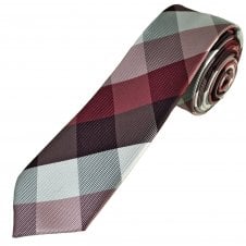 Burgundy, Maroon, Pink & Silver Diamond Check Men's Skinny Tie