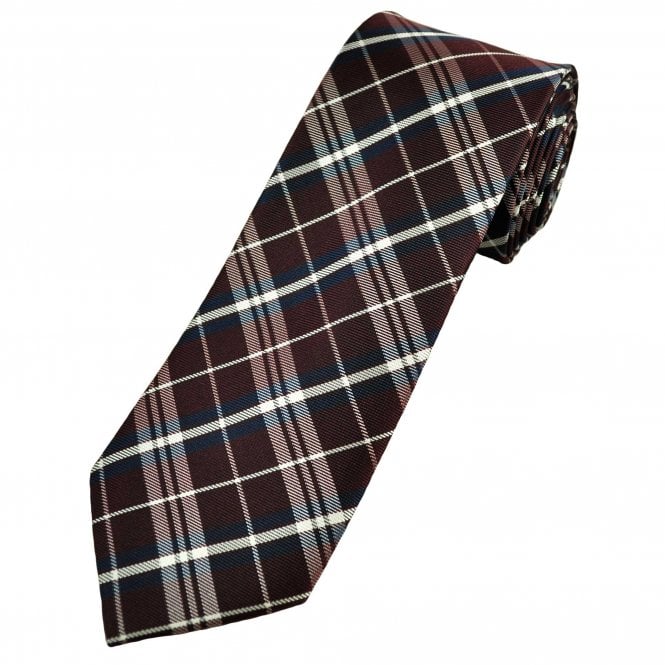 Burgundy, Navy & White Checked Men's Tie