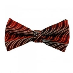 Burgundy, Orange, Black & Ecru Wave Patterned Silk Bow Tie