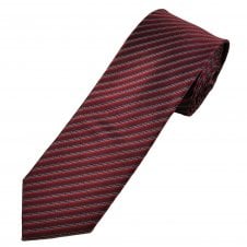 Burgundy, Red, Black & Silver Stripe Men's Silk Narrow Tie