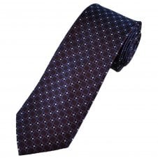 Burgundy Red, Navy, Royal Blue & White  Flower Pattern Luxury Silk Men's Tie