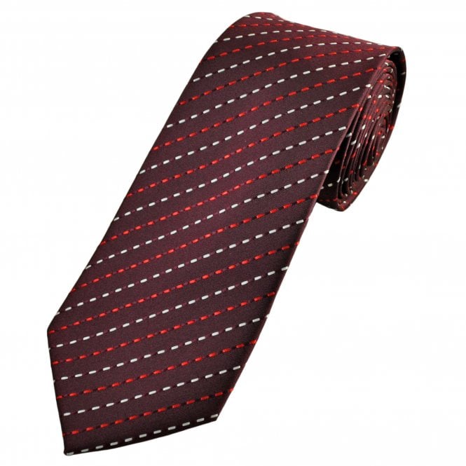 Burgundy, Red & White Stripe Pattern Men's Extra Long Tie