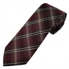 Burgundy, Silver & Navy Blue Checked Luxury Silk Men's Tie