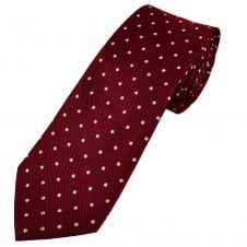 Burgundy & Silver Polka Dot Men's Extra Long Tie