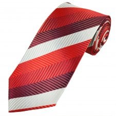Burgundy, Silver, Scarlet & Red Striped Patterned Men's Extra Long Tie