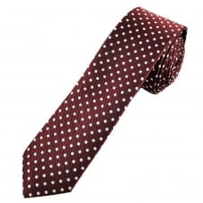 Burgundy & Silver White Polka Dot Men's Skinny Tie