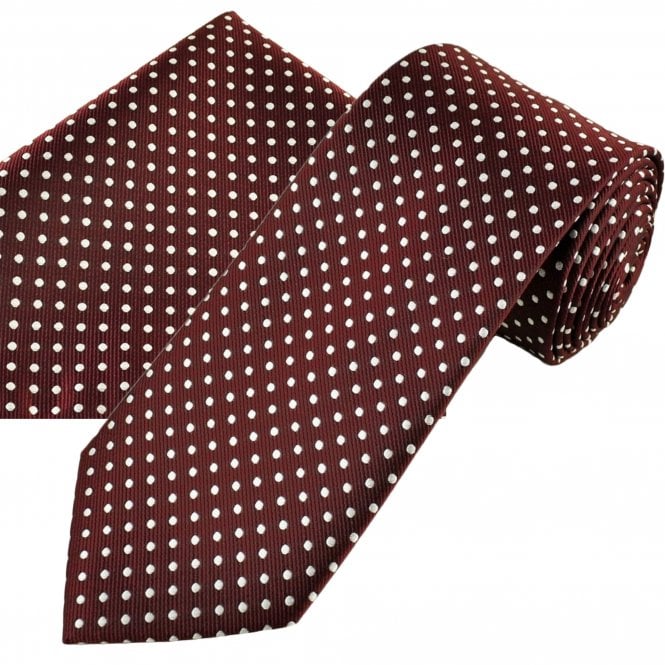 Burgundy & Silver White Polka Dot Men's Tie & Pocket Square Handkerchief Set