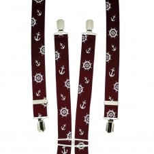 Burgundy & White Anchor & Ship Wheel Men's Trouser Braces