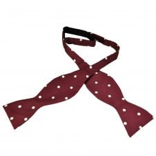Burgundy & White Polka Dot Men's Silk Self Tie Bow Tie